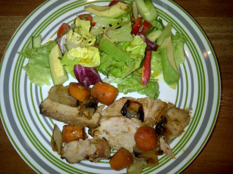 Roast pork, veg and salad